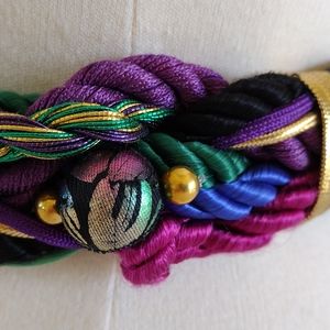 Vintage 80s Ione Jewel-Tone Braided Beaded Adjustable Wide Belt